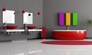 Bunte Badlösung mit zwei Waschbecken